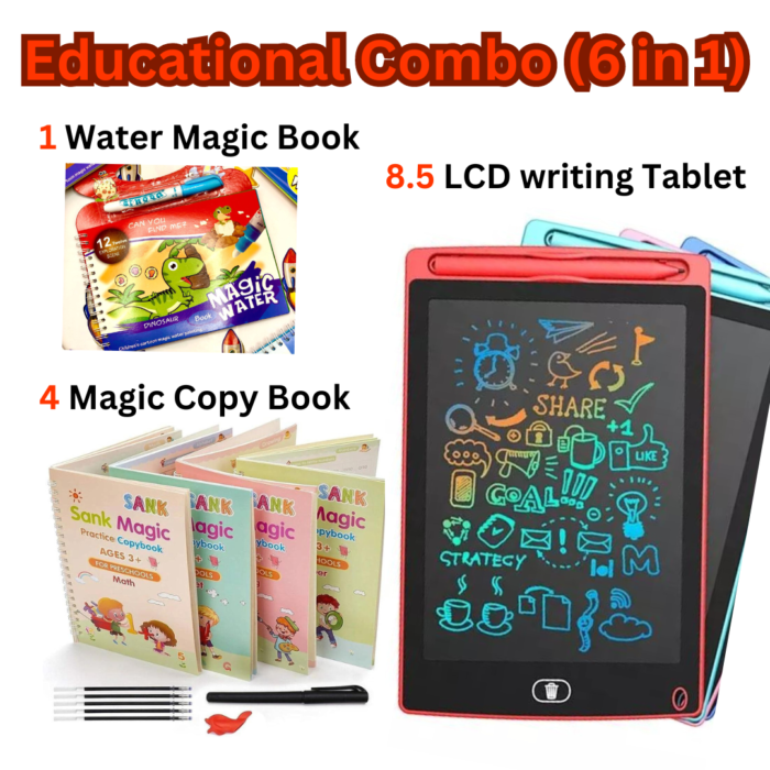 Educational Combo: Water Coloring Book, LCD Writing Tablet, and Copybook